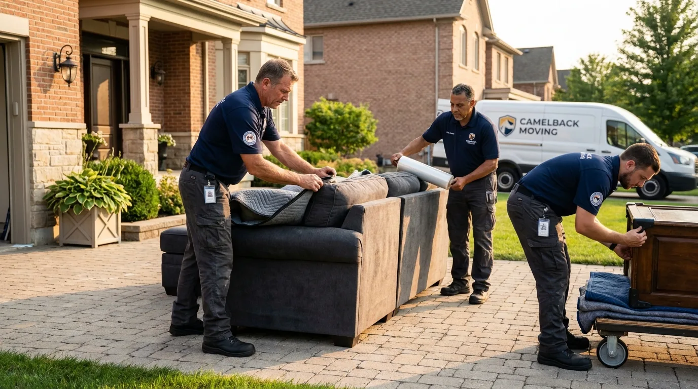 Large estate moving crew wrapping furniture in Cambridge, OH