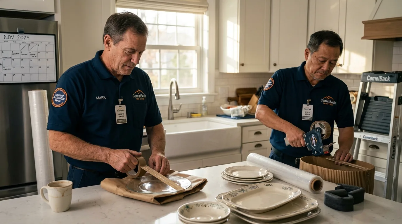 Professional crew packing kitchen dishware in Cambridge, OH